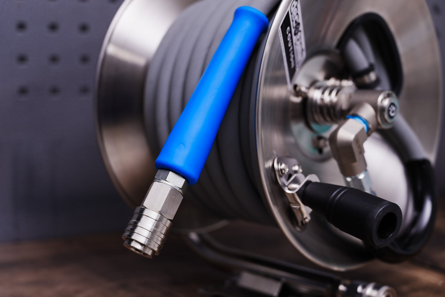 HEAVY DUTYグレーホース ブループロテクタ ステンドラムリールキット 15m ワンタッチカプラ ケルヒャーコネクタ付き