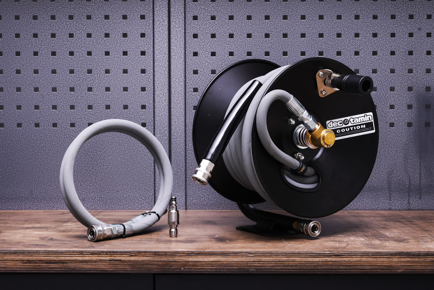 HEAVY DUTYグレーホース スチールドラムリールキット 15m ケルヒャーコネクタ付き