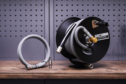 HEAVY DUTYグレーホース スチールドラムリールキット 15m ケルヒャーコネクタ付き