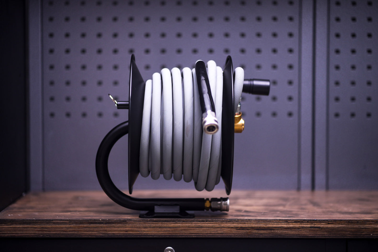 HEAVY DUTYグレーホース スチールドラムリールキット 15m ケルヒャーコネクタ付き