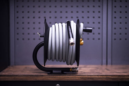 HEAVY DUTYグレーホース スチールドラムリールキット 15m ケルヒャーコネクタ付き